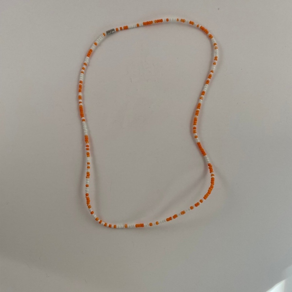 White and Orange Beaded Necklace